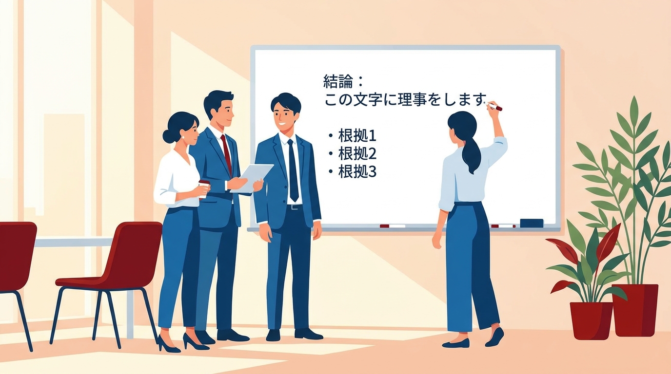 結論を一文で言語化する中小企業の経営会議シーン